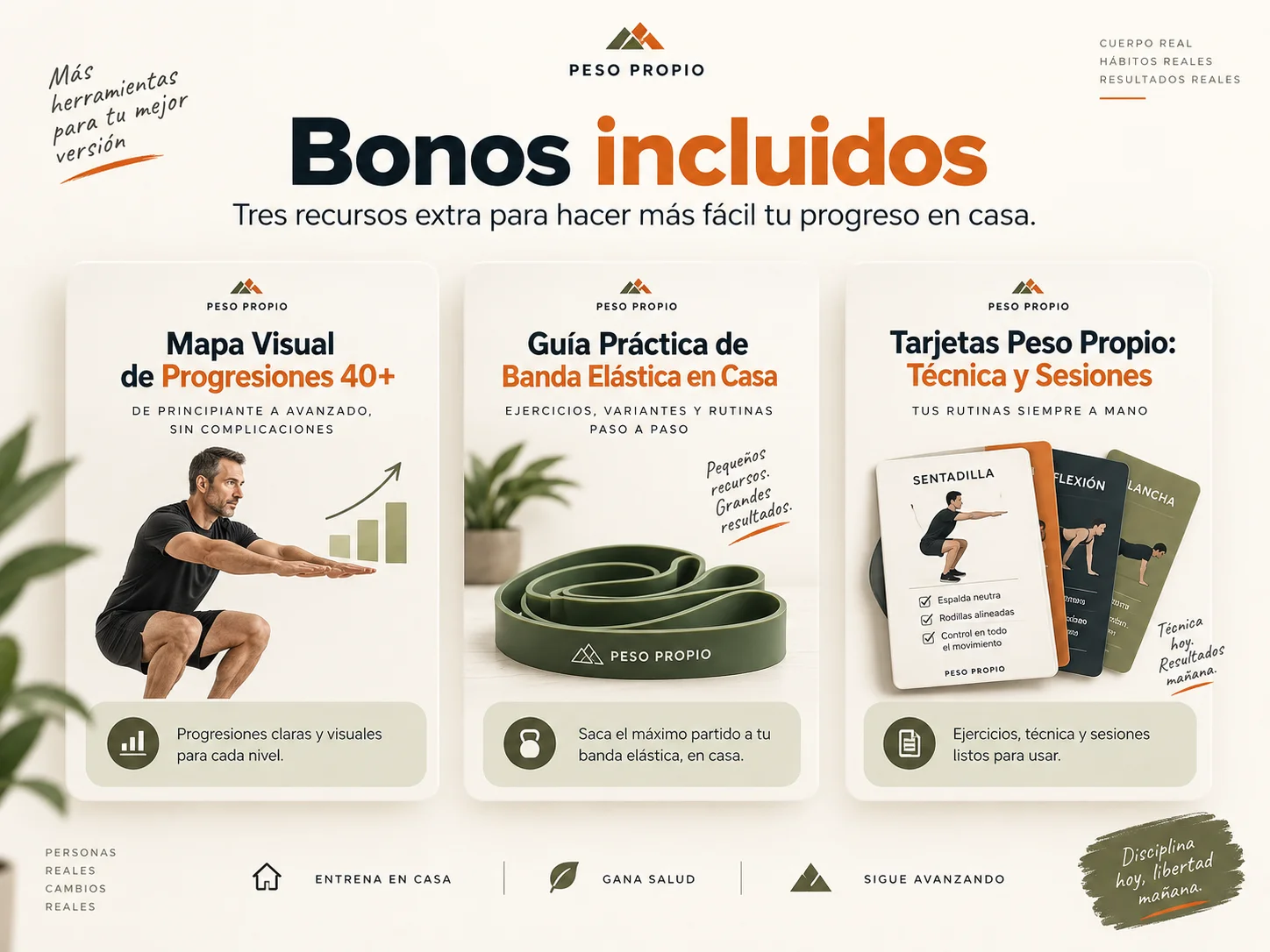 Muestra de los tres bonos del programa principal